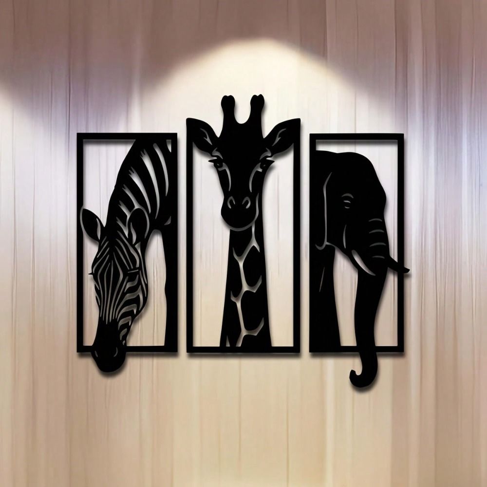 CIFbuy Metal Baked Paint African Animal 3-Piece Wall Art Set Zebra Giraffe Elephant Home Decor (TikTok, temu pickup)