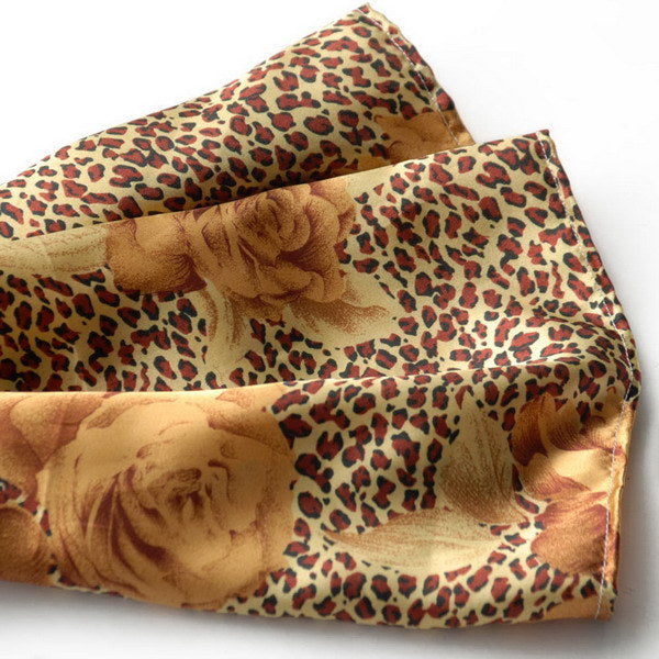 Blando Gold Leopard & Rose Floral Pattern Stylish super soft Silk Scarf/Wrap/Shawl(Small)