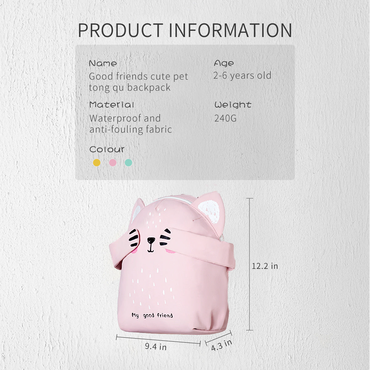 SUNVENO Children's Backpack Kindergarten Shoulder Bag For Kids 2-6 Years Carton Design, Cute Pet Series