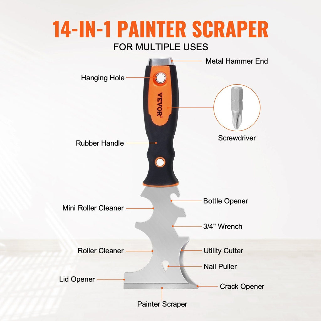 VEVOR Drywall Knife Set, 6 PCS Drywall Tools Includes 3" Painter Scraper, Two Putty Knives, Two Taping Knives and 12" Mud Pan, Stainless Steel Spackle Tool, Drywall Finishing Tools for Home