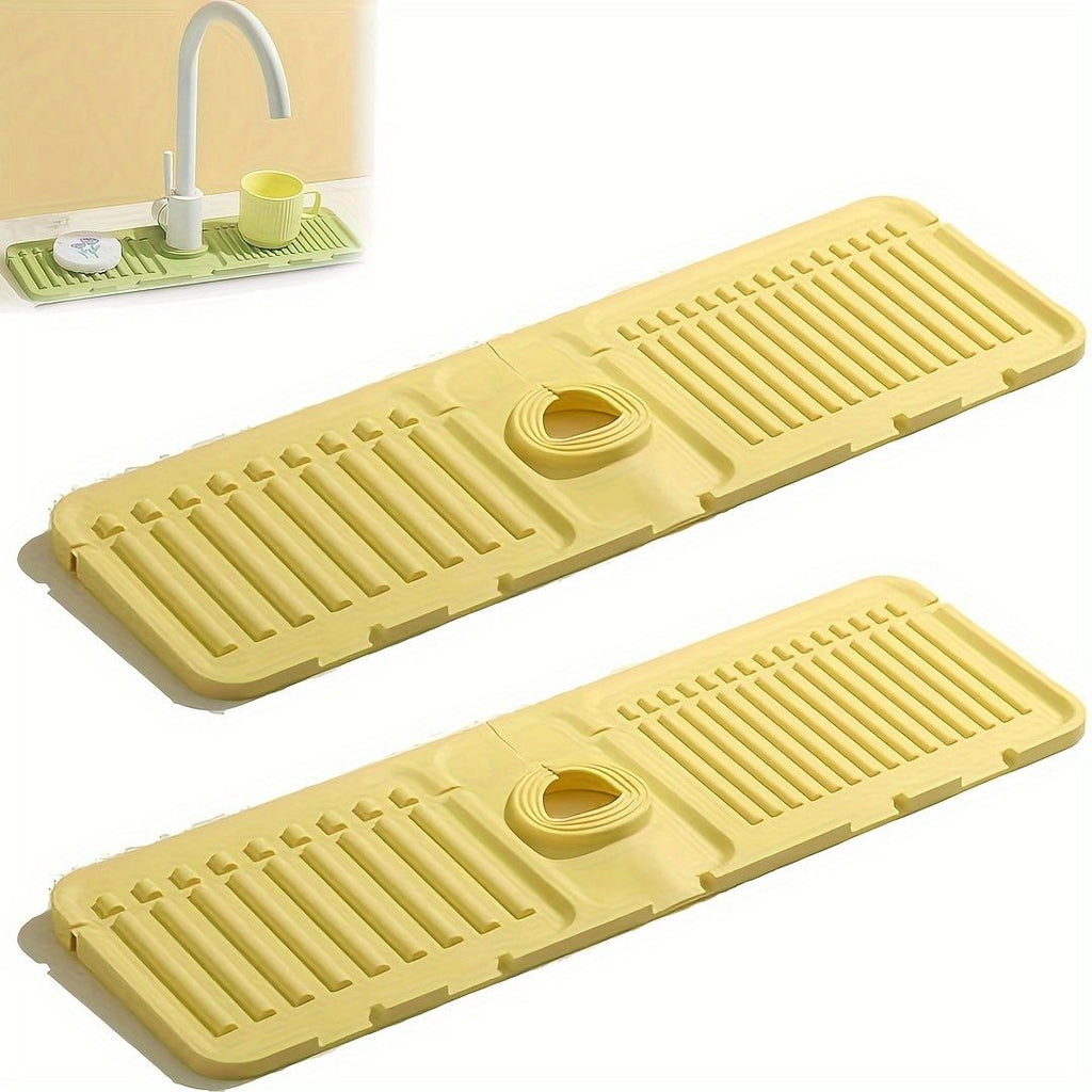 2Pcs Kitchen Sink Splash Guard - Silicone Faucet Handle Drip Catcher Tray Behind Faucet, Kitchen Gadgets Sink Accessories for Kitchen Counter and Bathroom