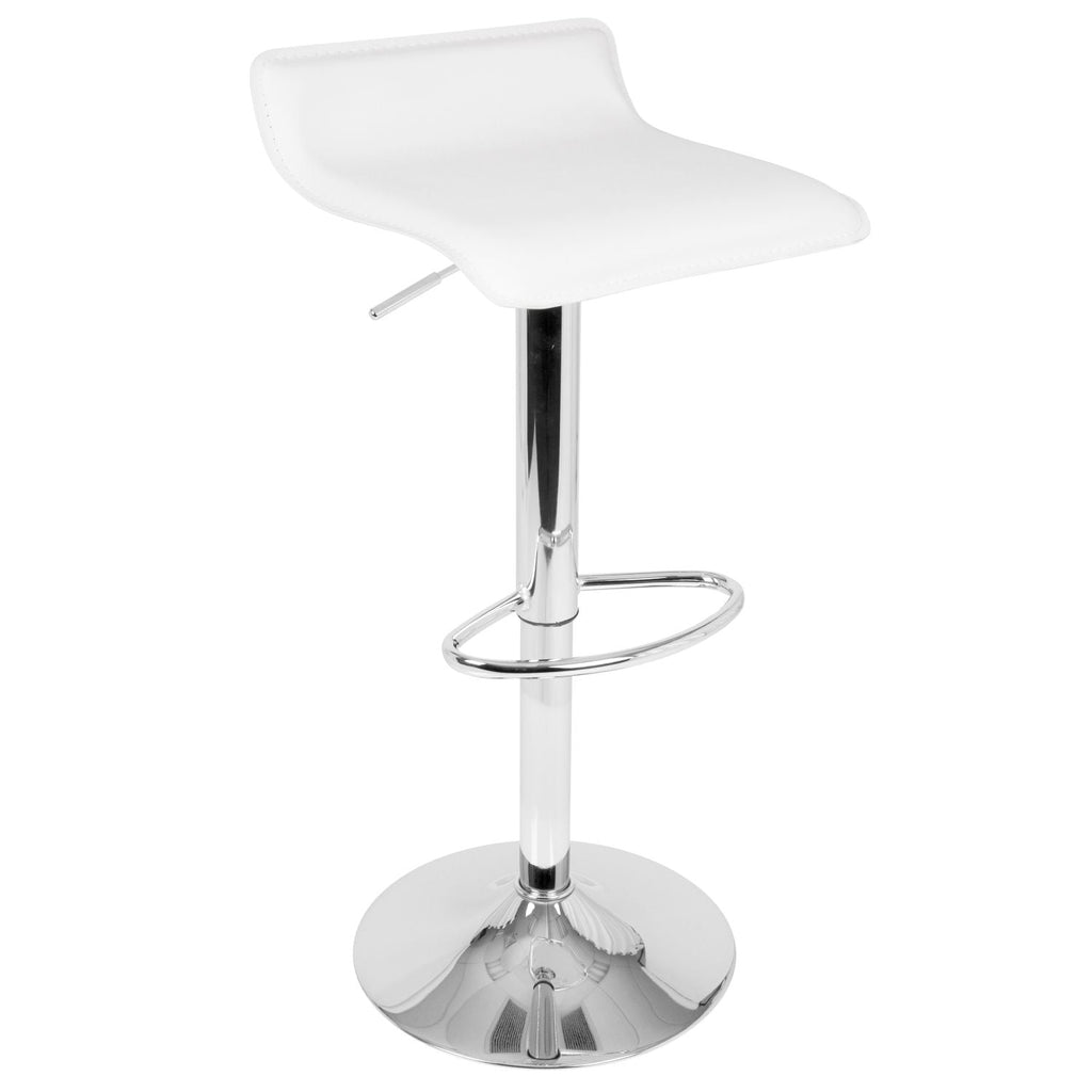 Bistro Round-Ale Contemporary Adjustable Bar Set in Silver and Chrome Metal with White PVC and Oval Footrest by - 3 Piece
