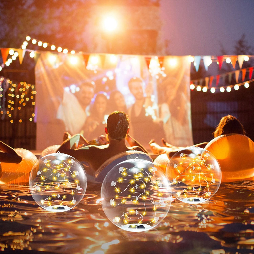 2Pcs Floating Pool Lights 14in Solar Powered Pool Balls IP68 Waterproof Inflatable Pool Decoration Lights with Remote Control 3 Light Modes Timer Adjustable Brightness