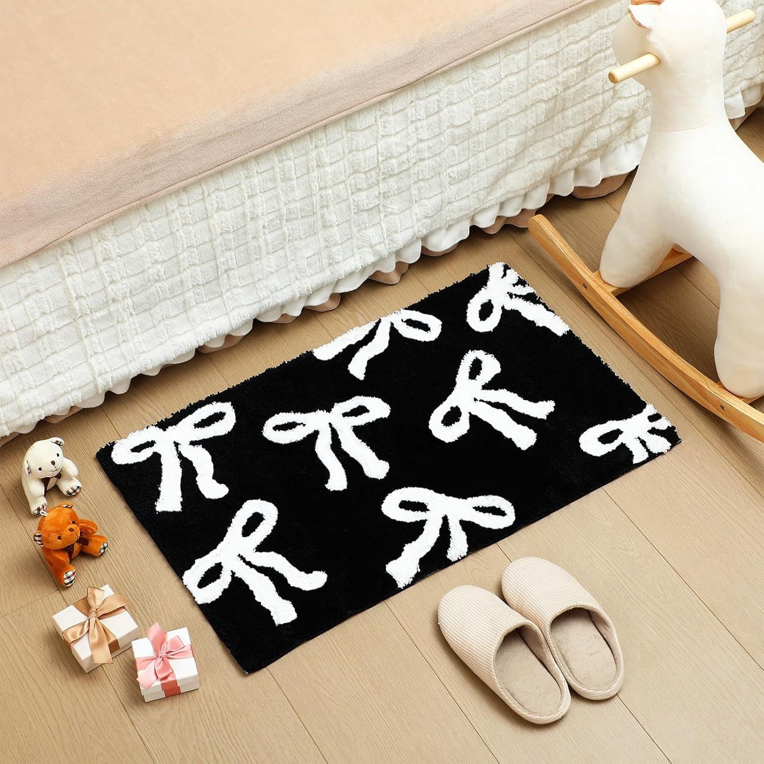 Bow Coquette Cute Bath Mat (20 X 32 Inch) – Non-Slip Absorbent Bathroom Rug For Vanity, Shower, Bedroom & Kitchen | Perfect Christmas Holiday Decor & Gift