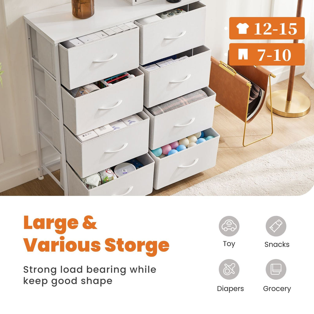 Dresser for Bedroom with 8 Drawers Tall Dresser & Chest of Drawers Fabric Dresser with Wood Top and Sturdy Steel Frame