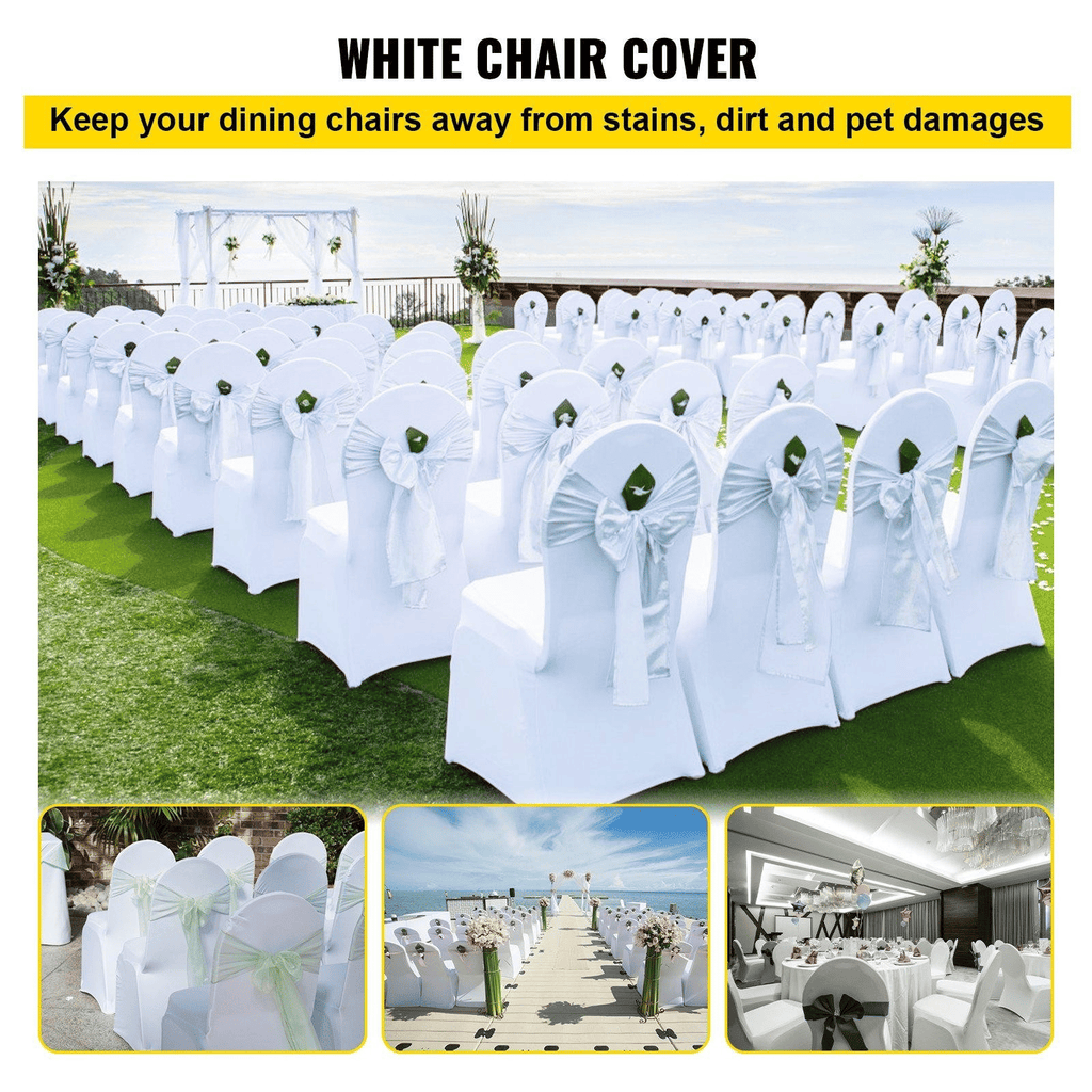 100PCS White Chair Covers Stretch Spandex Folding for Wedding Party Dining