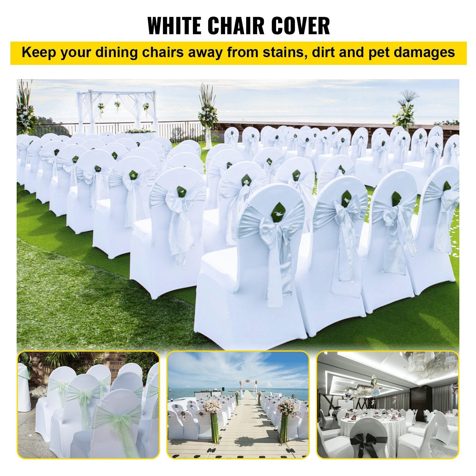 100PCS White Chair Covers Stretch Spandex Folding for Wedding Party Dining