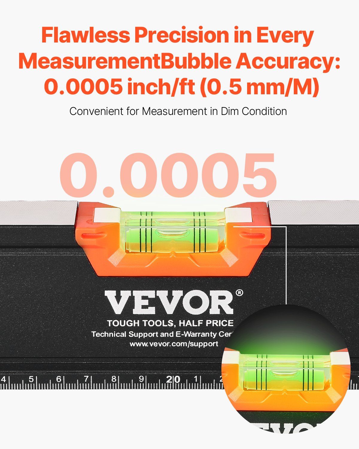 VEVOR 4-Piece Torpedo Level, 48/24/16/10 Inch All Magnetic Levels Set, Fluorescent Light Up Bubble Vials Ruler for 45/90/180 Degree, Aluminum Alloy Magnetic Box Leveler Tool, SAE and Metric Scale