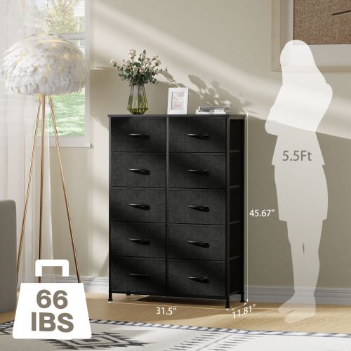 Bedside Table For Bedroom With 10 Fabric Drawers Storage Cabinet Steel Frame Closet For Clothes Storage Display Cabinet