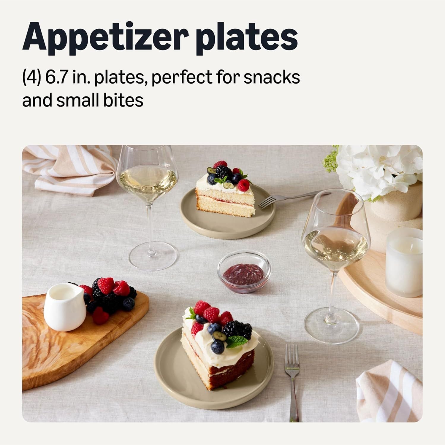 Glazed Stoneware Appetizer Plates, Ceramic 4-Piece Set, Microwave and Dishwasher-Safe, 6.7 in., Linen Gray