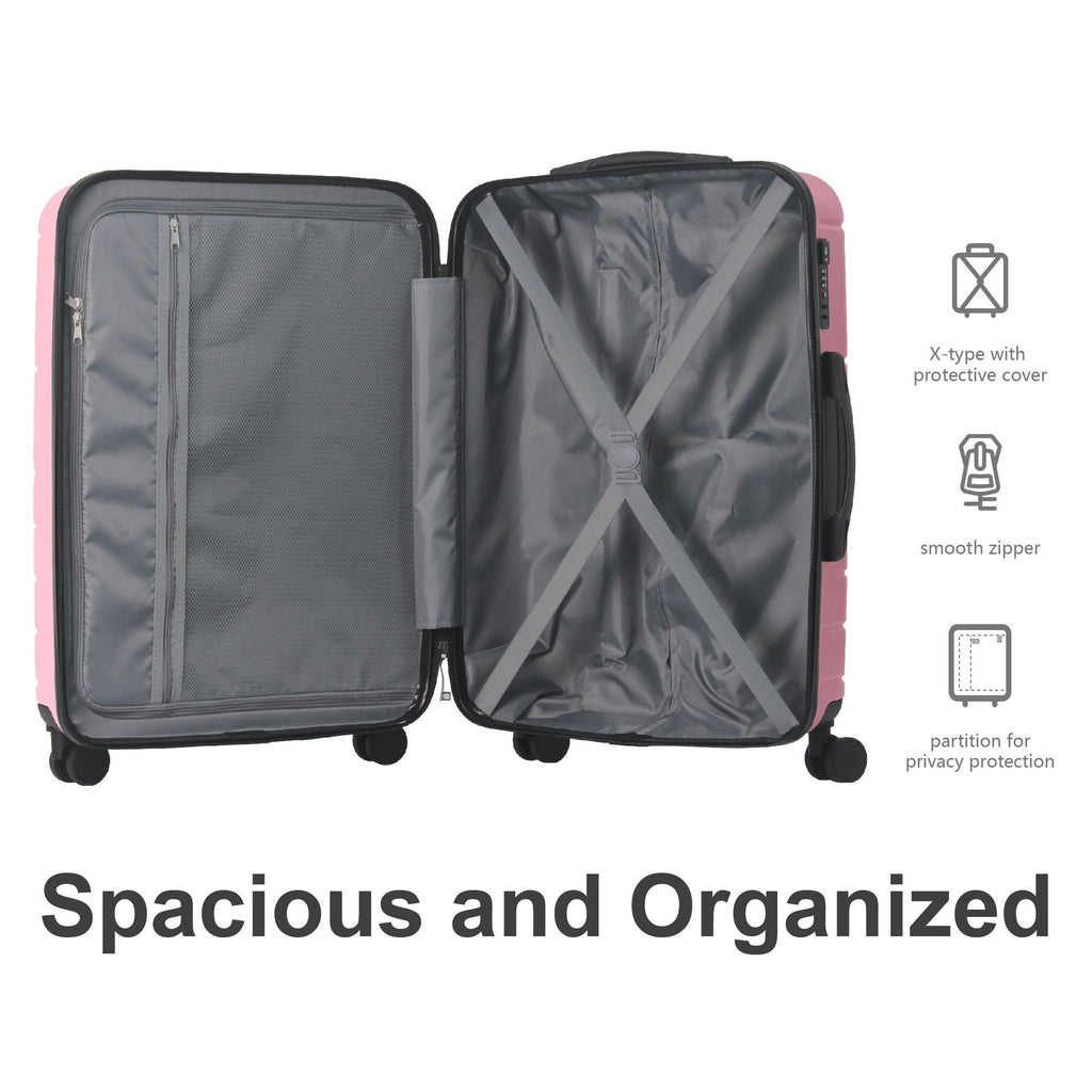 Luggage Sets ABS Hardshell 3pcs Luggage, Lightweight Durable Suitcase sets Spinner Wheels Suitcase with TSA Lock 20''24''28'' Available(Pink)