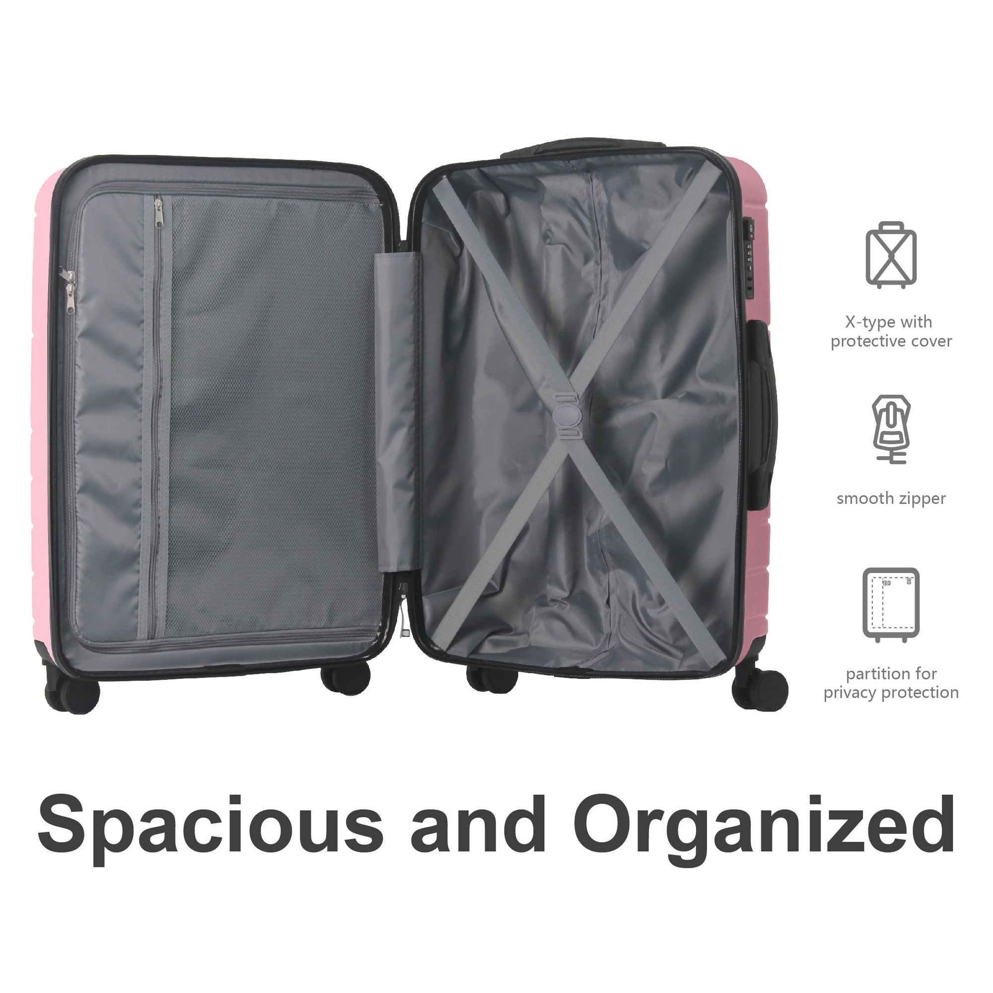 Luggage Sets ABS Hardshell 3pcs Luggage, Lightweight Durable Suitcase sets Spinner Wheels Suitcase with TSA Lock 20''24''28'' Available(Pink)