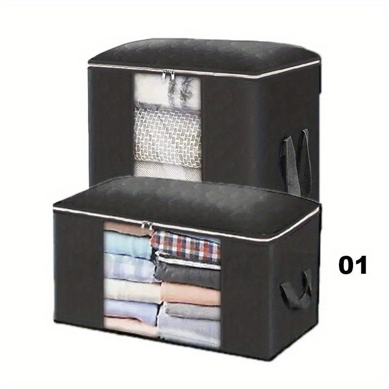 1pc Large Capacity Clothes Storage Bag Organizer With Reinforced Handle Thick Fabric For Comforters, Blankets, Bedding, Foldable With Sturdy Zipper, Clear Window