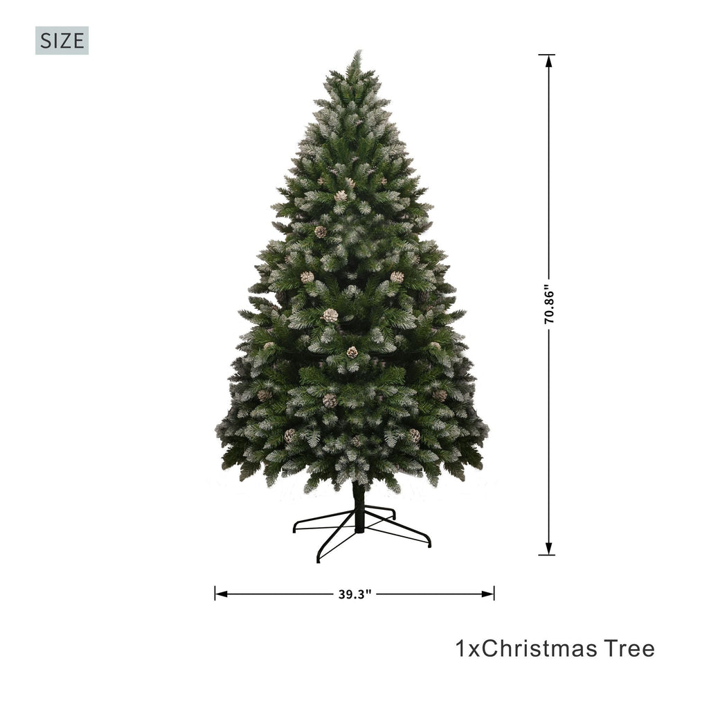 6FT PVC Christmas Tree, 883 Snow-Covered Branches Tips with Pinecones, Environmentally Friendly Artificial