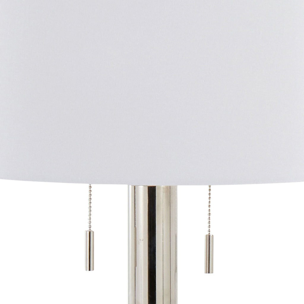 Master 29" Contemporary Metal Table Lamp in Polished Nickel and White Linen Shade from Grandview Gallery by - Set of 2