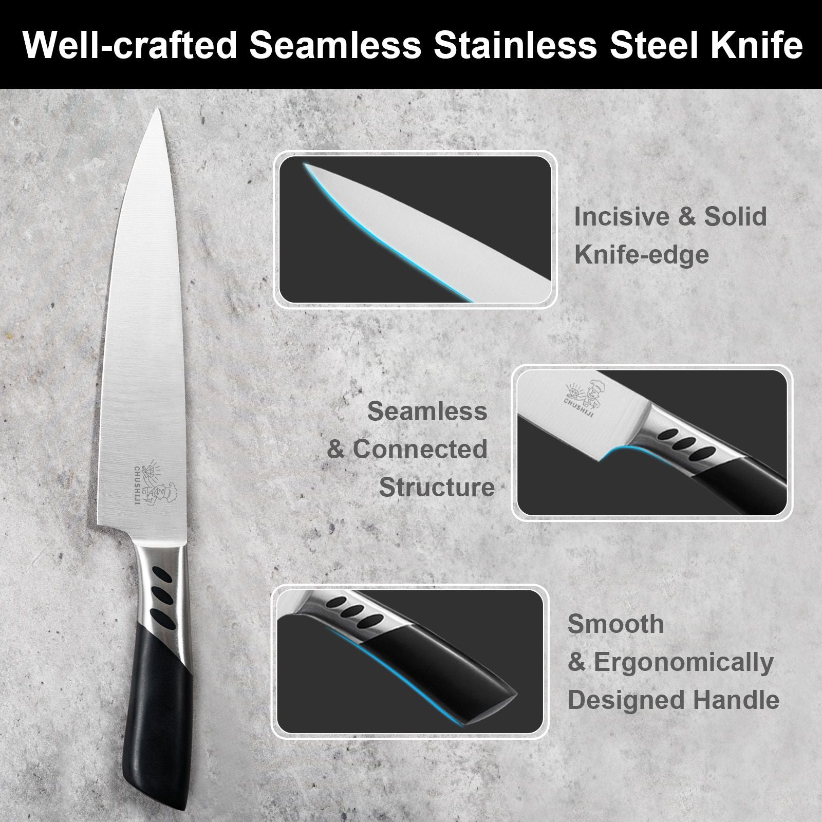 CHUSHIJI Knife Sets for Kitchen with Block and Sharpener 7-Pieces Premium Stainless Steel Kitchen Knife Sets with Block - Hard Wood Brown Knife Block Set