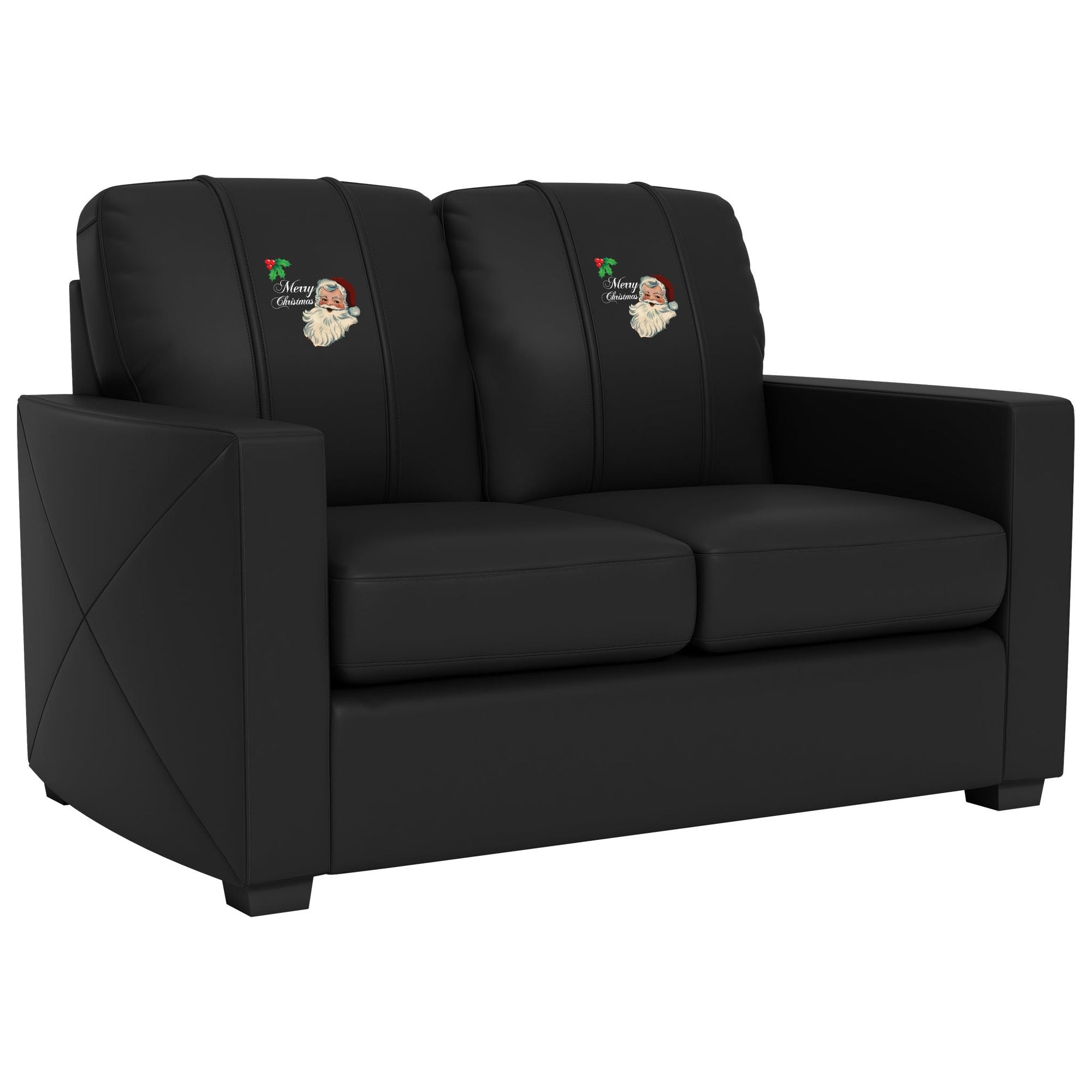 Silver Loveseat with Santa Claus Merry Christmas Logo