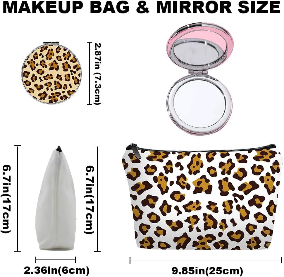Personalized leopard print Travel Makeup Cosmetic Bag set with Mirror for women girls,Bride Bridesmaid Leopard Pattern Makeup Bag organizer kit for Travel & Daily Use,Leopard Gifts for Mom Girls