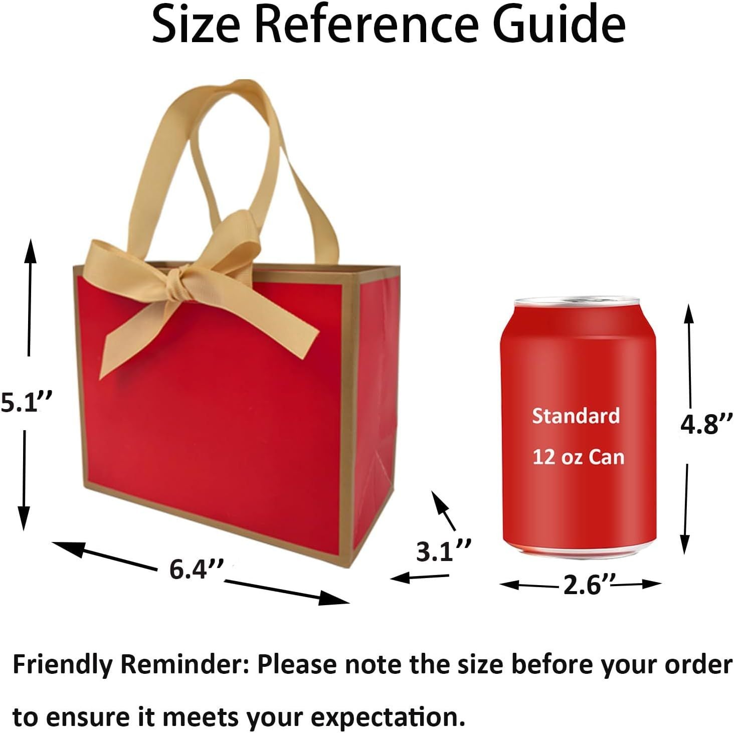 50 PCS Small Red Gold Gift Bags with Bow Ribbon - 6.4x3.1x5.1 Inch Thank You Bags with Handles, Bulk for Baby Shower, Bridal Shower, Wedding, Party Favors, Thanksgiving, Christmas