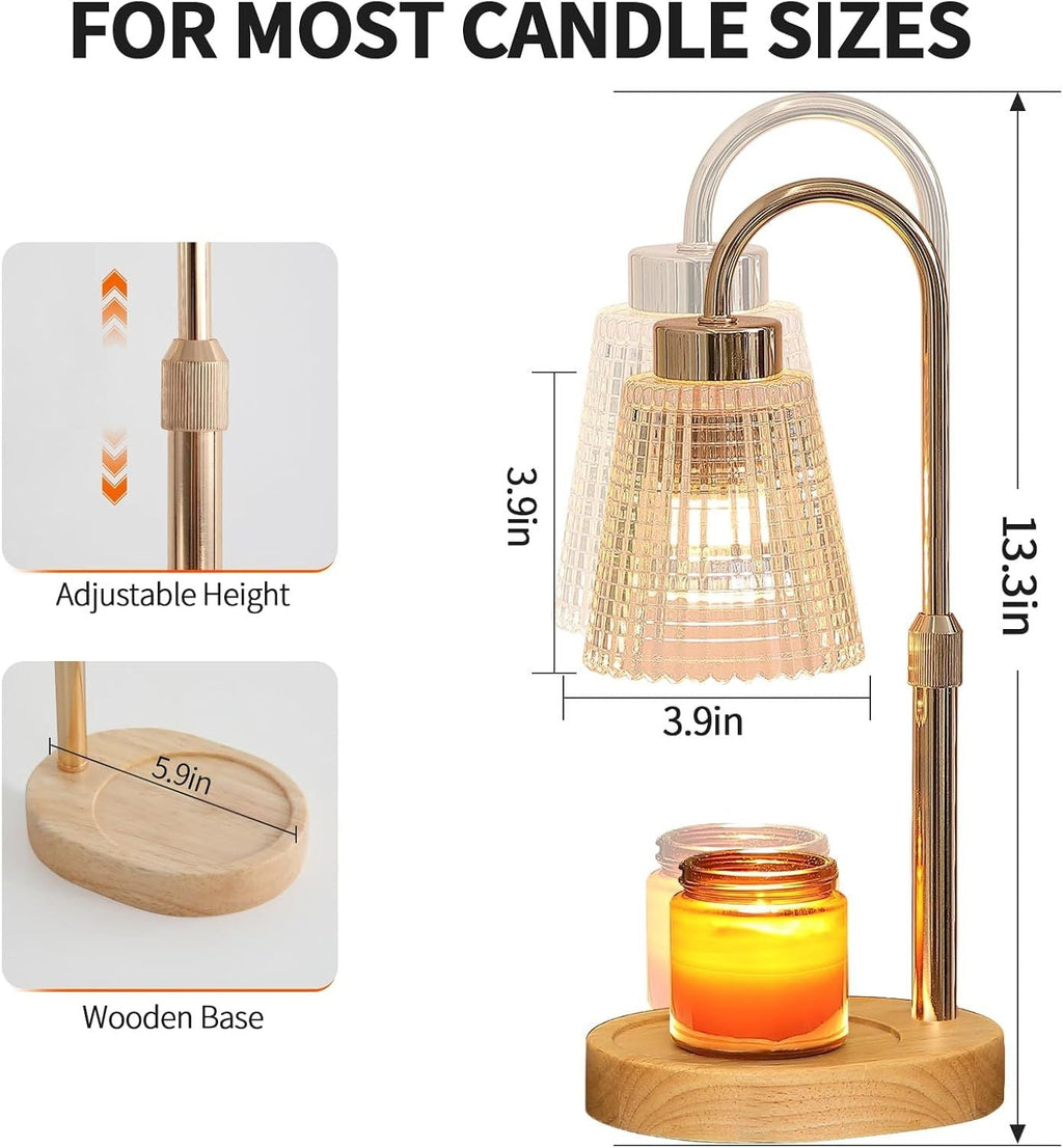 Gold Candle Warmer Lamp with Timer and Dimmer,Fragrance Electric Wax Melt Warmer with 2 Bulbs,Scented Jar Lamp,Mother's Day/Birthday/Christmas Gifts for Mom/Wife,Home Decor,Adjustable Height