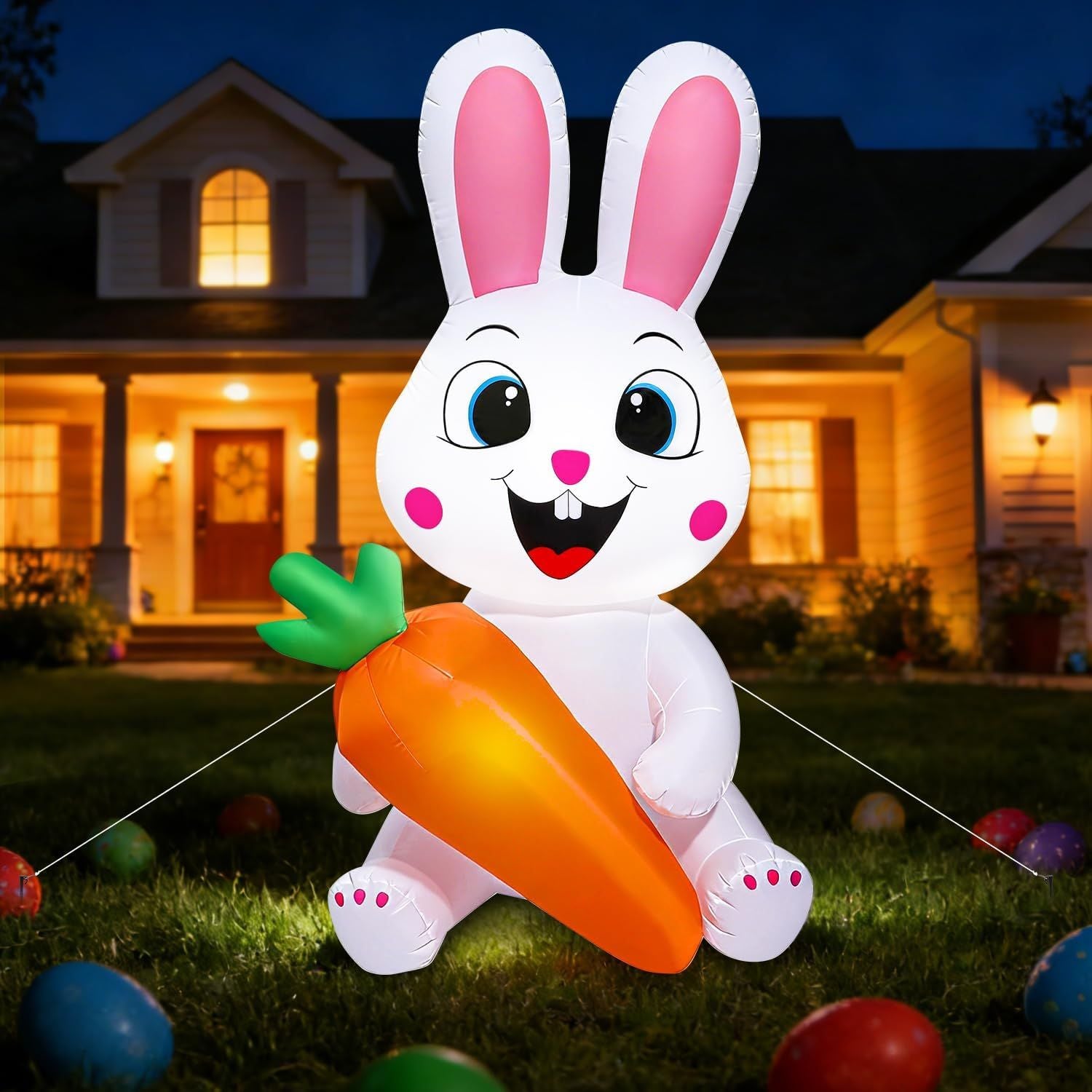 5 Ft Easter Inflatables Easter Decorations, Blow up Easter Bunny with LED Lights Baskets Light up Easter Decor, Easter Decorations for Home Holiday Party Indoor Outdoor Garden Lawn