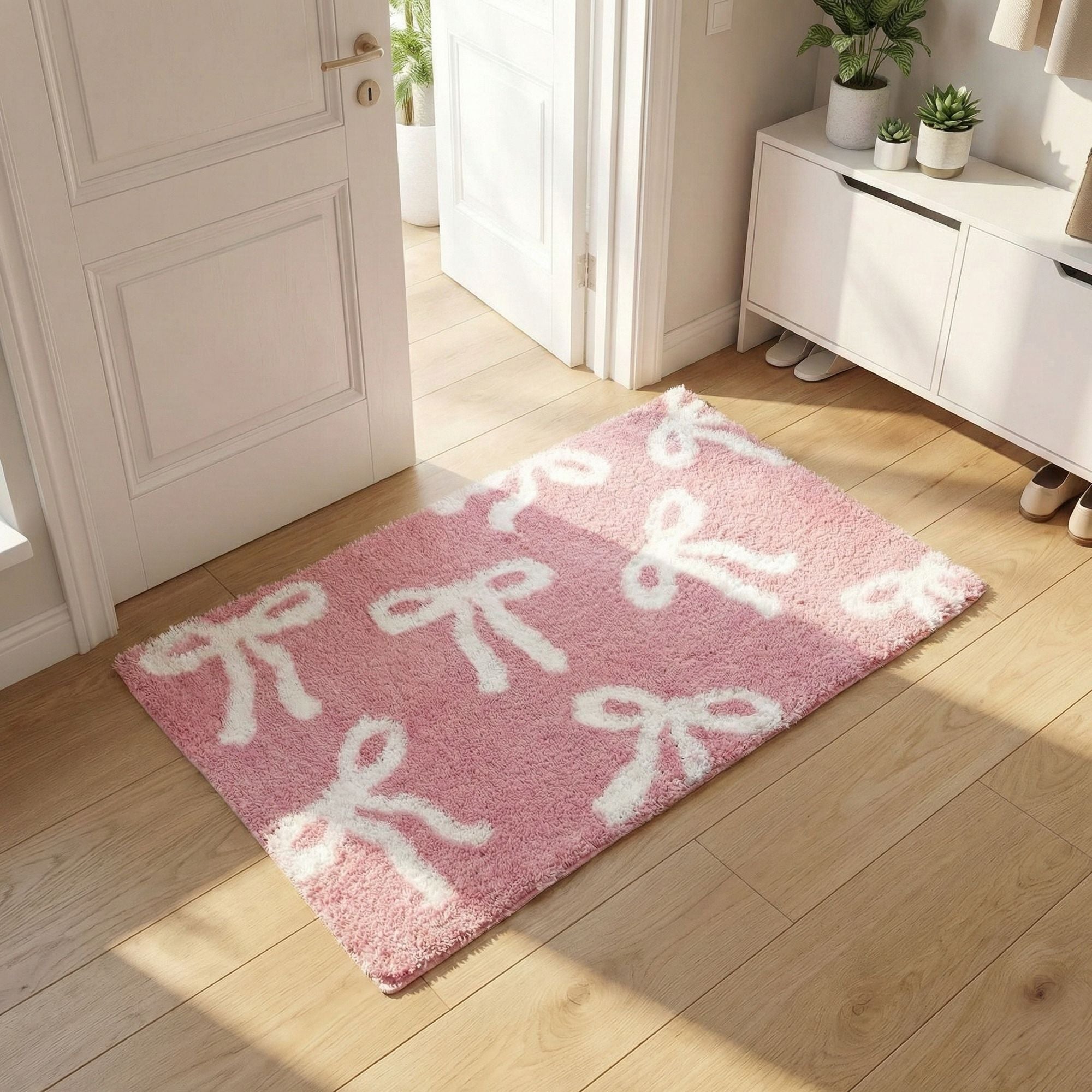 Bow Coquette Cute Bath Mat (20 X 32 Inch) – Non-Slip Absorbent Bathroom Rug For Vanity, Shower, Bedroom & Kitchen | Perfect Christmas Holiday Decor & Gift
