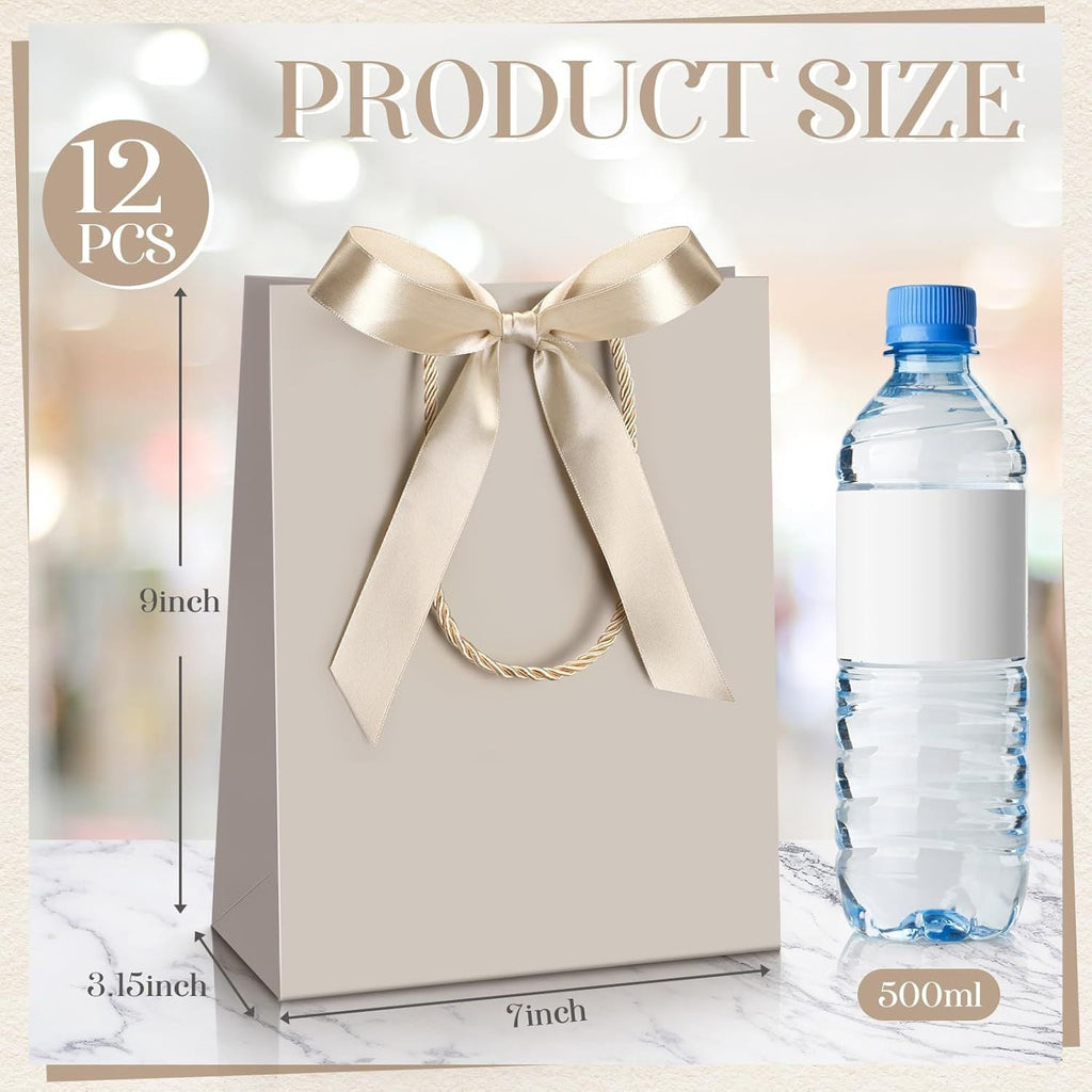 12/24 Pack Paper Gift Bags with Handle 9x7x3.15'' Thank You Gift Bags with Bow Ribbon for Holiday Valentines Wedding Bridal Baby Shower Birthday Party