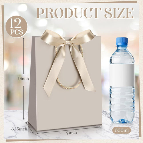 12/24 Pack Paper Gift Bags with Handle 9x7x3.15'' Thank You Gift Bags with Bow Ribbon for Holiday Valentines Wedding Bridal Baby Shower Birthday Party