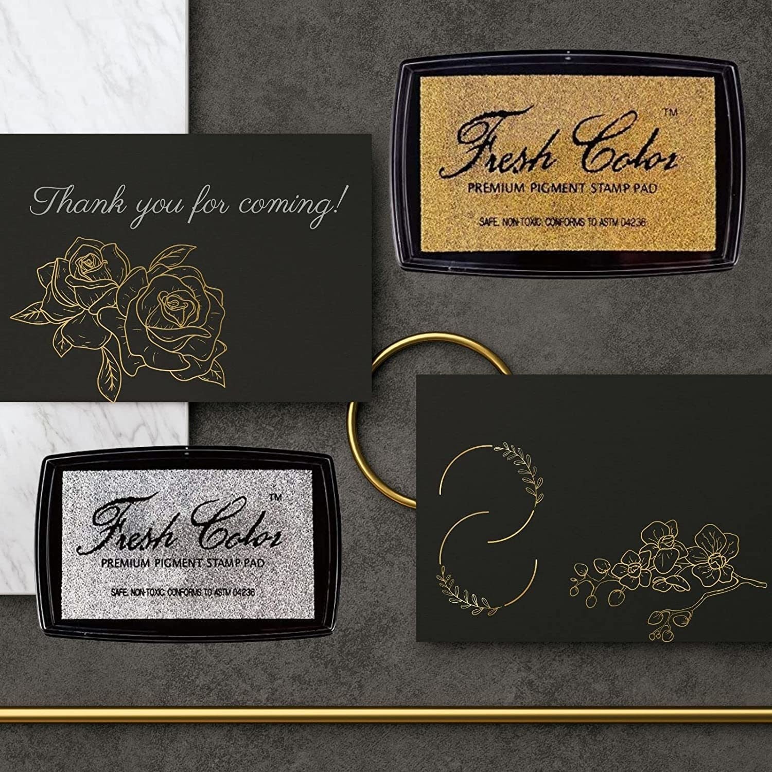 Stamp Pad;  Ink Pads for Rubber Stamps;  Wedding Card;  Wedding Invitation;  Stamps for Crafts;  Scrapbooking Supplies;  Card Making;  Permanent Ink Pads;  Non Toxic;  Safe (Gold Ink Pad)
