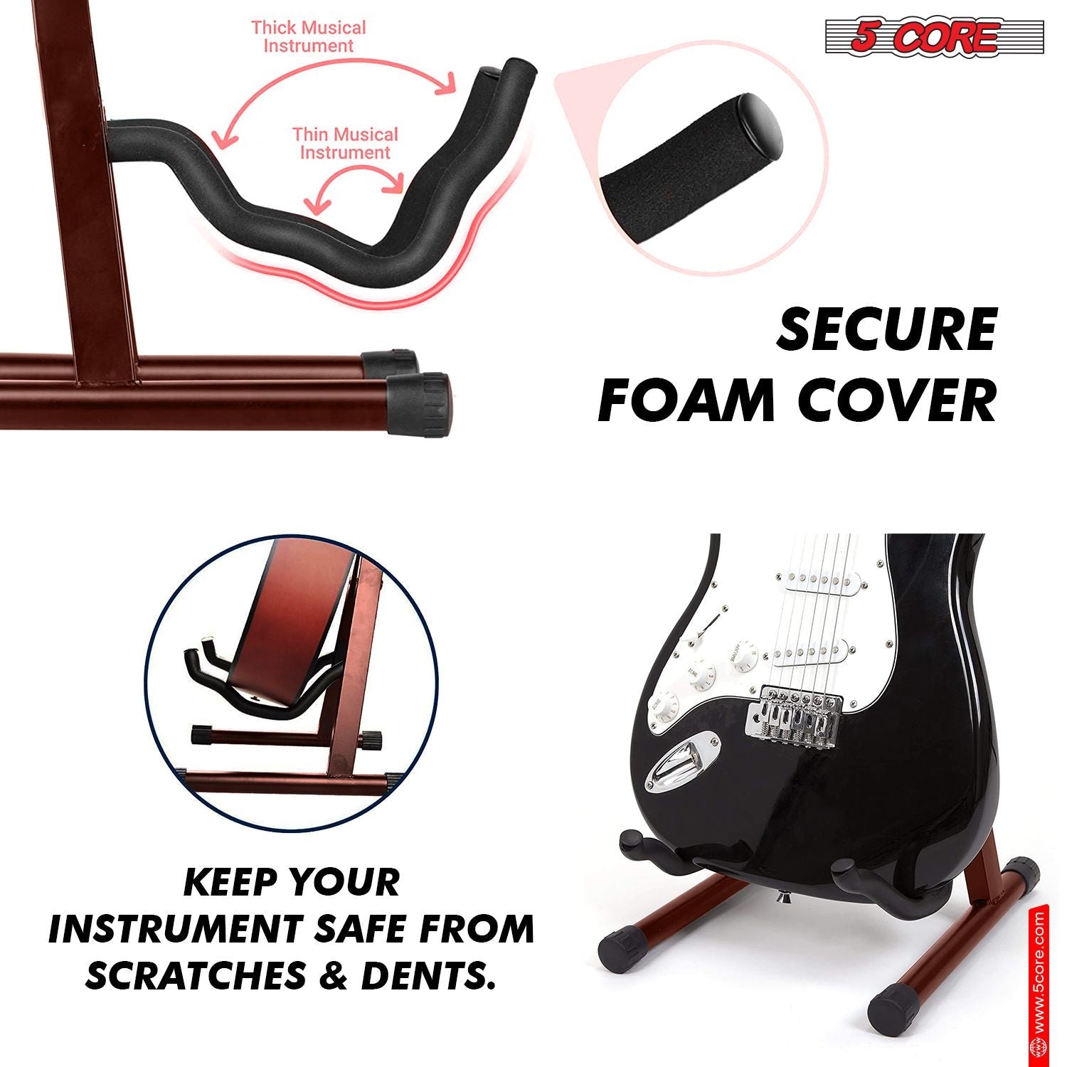 5 CORE Double Guitar Stand Floor Adjustable Heavy Duty A Frame Universal Folding Acoustic Electric Bass Mandolin Banjo Violin Holder Stands For On Stage Studio - GSS BR