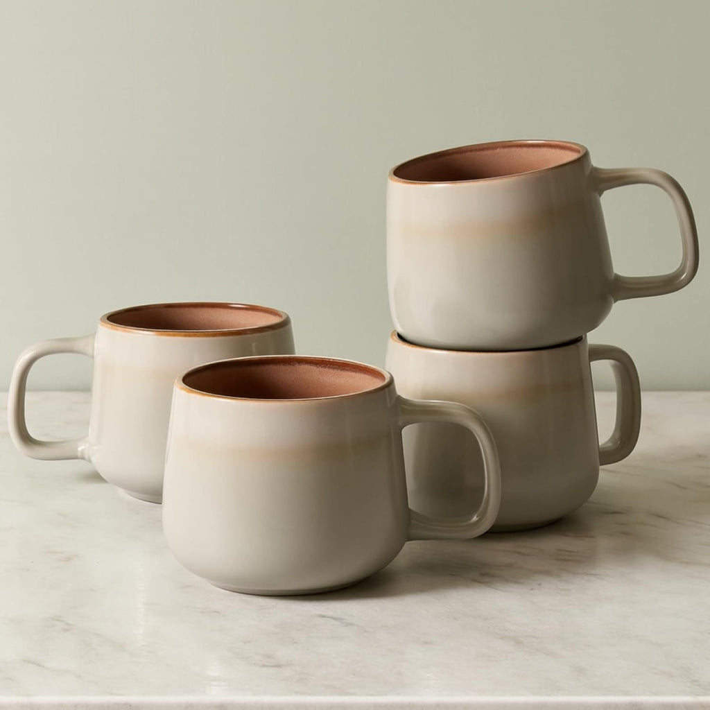 Large Ceramic Coffee Mugs Set of 4 | 16 oz Stoneware Coffee Cups | Lead-Free, Non-Toxic | Microwave and Dishwasher Safe | Comfortable Handle | Nordic Design for Tea, Cocoa, Latte | Sage