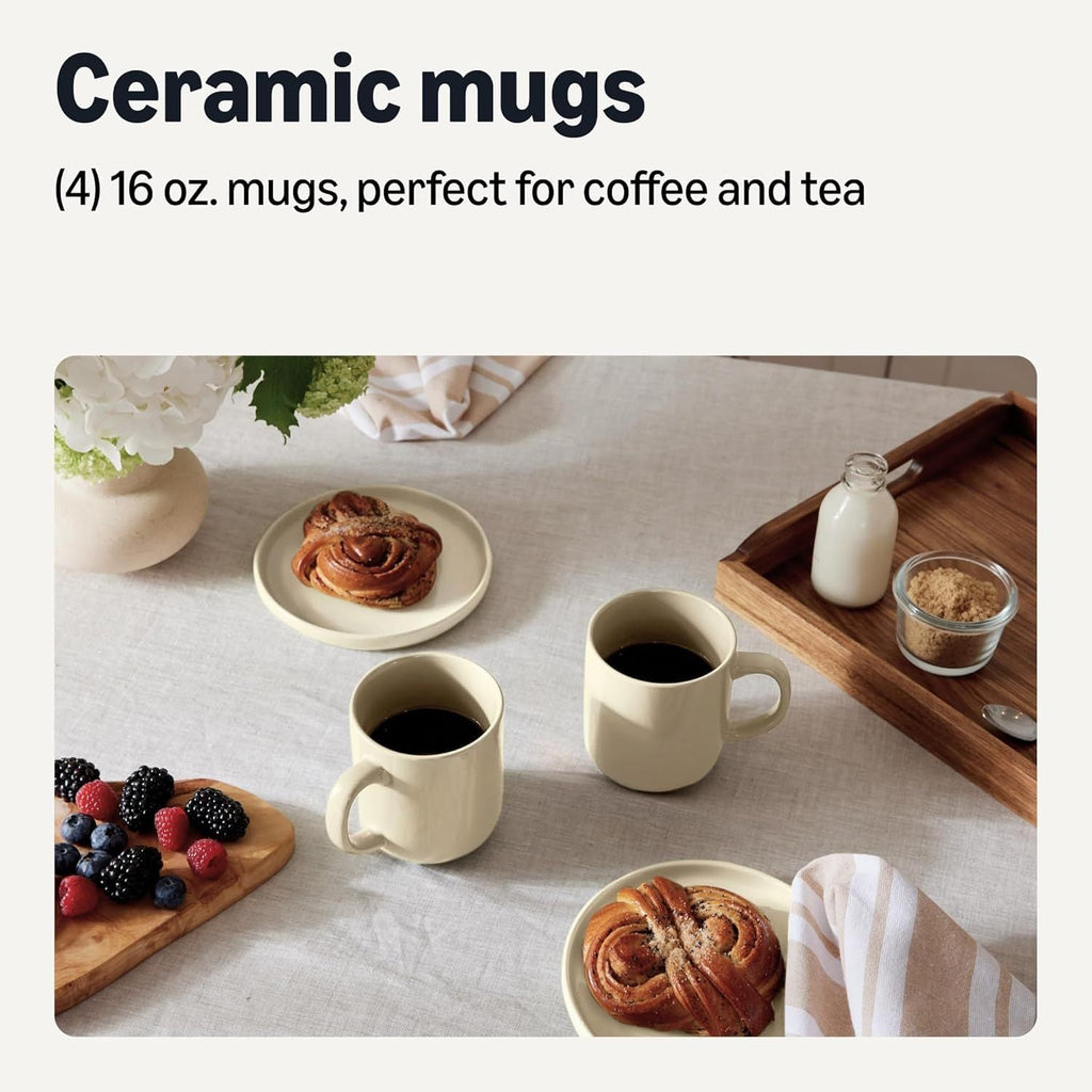 Basics Glazed Stoneware Coffee Mugs, Ceramic 4-Piece Set, 16 oz, Microwave and Dishwasher-Safe, Ivory