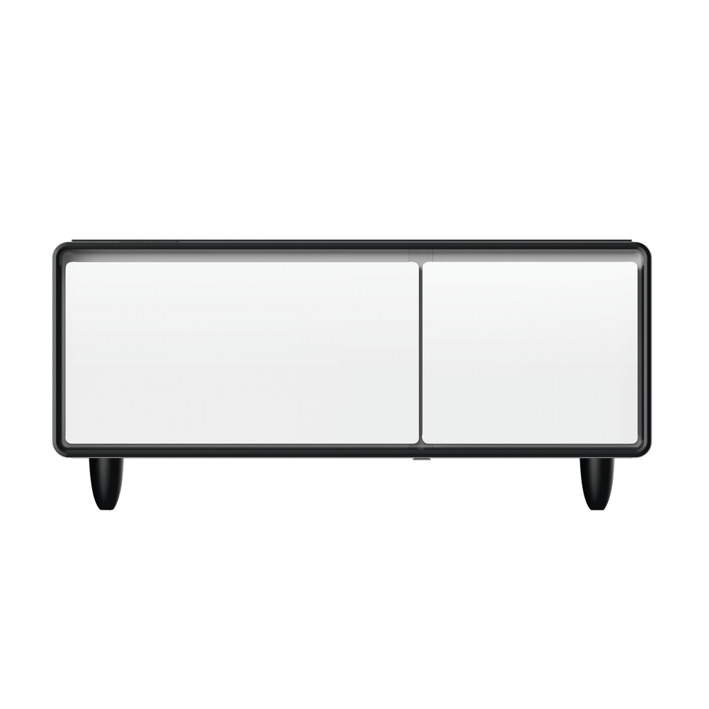 Modern Smart mini Coffee Table with Built in Fridge;  Outlet protection; Wireless charging module; Mechanical temperature control; Power socket; USB interface And power interface.