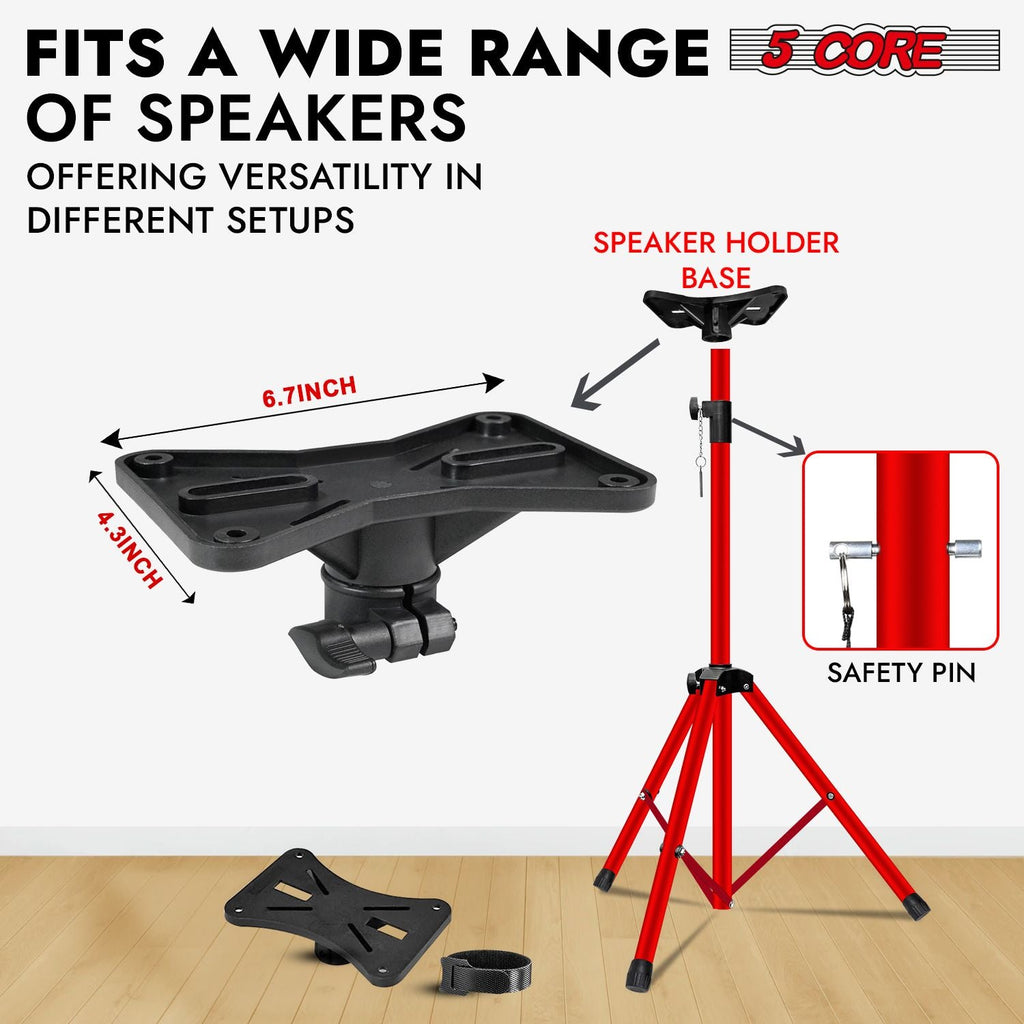 5 Core Speaker Stand Tripod Floor Tall Adjustable Up to 72 Inch DJ Studio Monitor Stands Pole Mount - SS ECO 1PK WOB