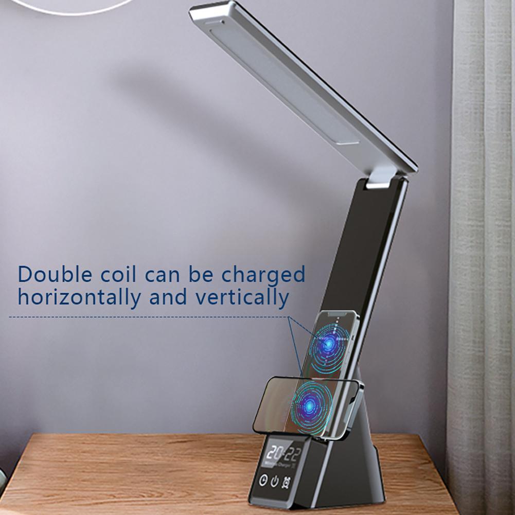 Led Table Lamp 15w Wireless Charger Compatible For Iwatch Airpods Fast Charging Station Multi-functional Clock Charge Dock Stand