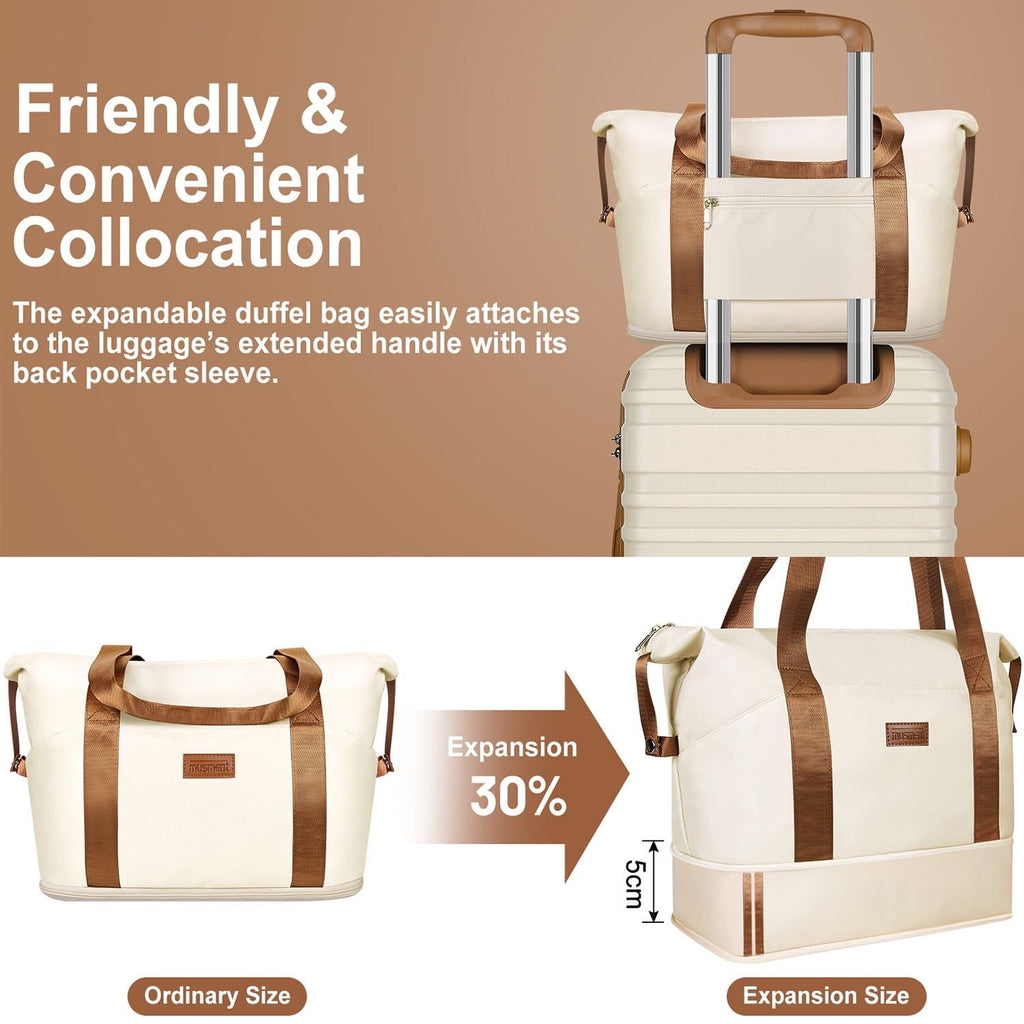 Expandable Suitcase Set Luggage Sets, 20 inch Carry On Luggage with TSA Lock and Double Spinner Wheels,(Ivory White,3 PCS set )