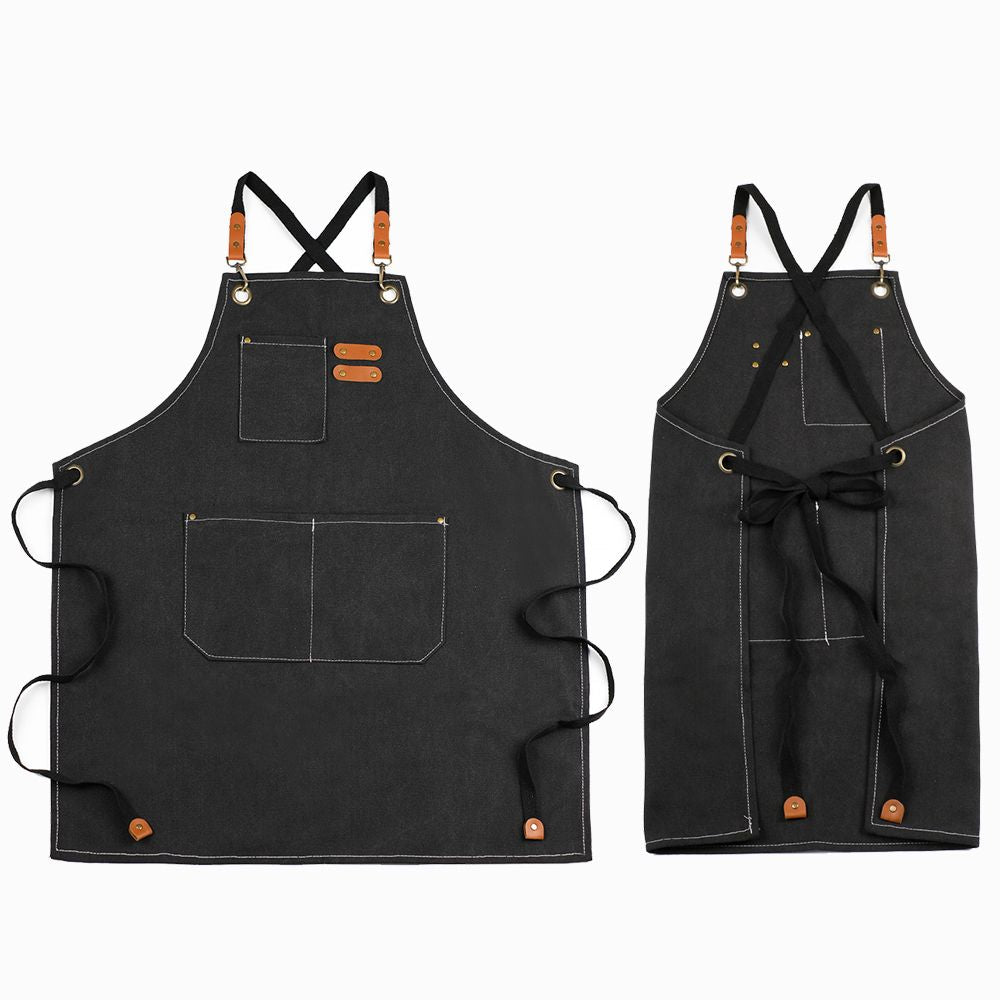 Xemussa Chef Aprons for Men Women with Large Pockets, Cotton Canvas Cross Back Heavy Duty Adjustable Work Apron, Size M to XXL