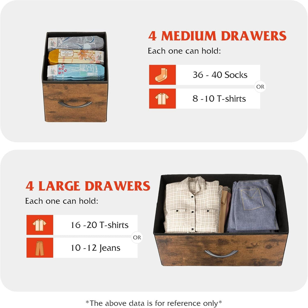 Dresser for Bedroom with 8 Drawers, Wide Fabric Dresser for Storage and Organization, Chest of Drawers, Dressers for Living Room, Closet, Hallway, Dark Grey
