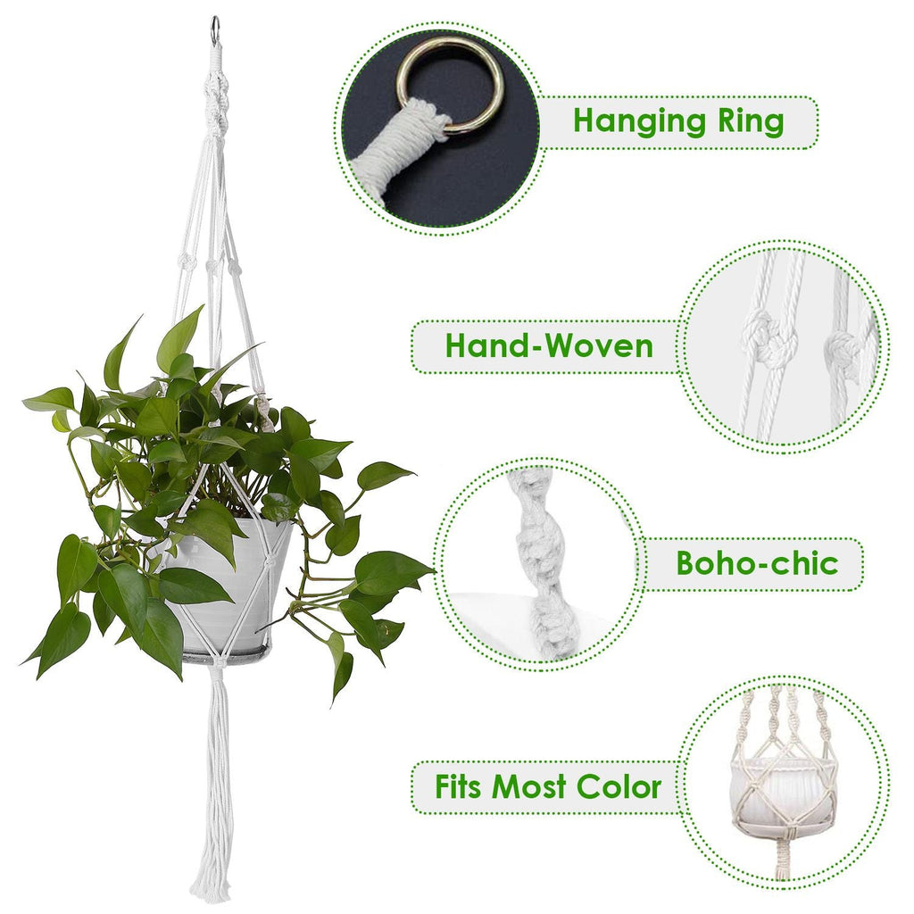 4 PCS Heavy Duty Hanging Plant Holder Natural Cotton Rope Planter Basket with Hanging Ring,Eco-Friendly Hanging Planter Basket Durable Cotton Rope Plant Hanger Space Saving for Indoor Outdoor Garden