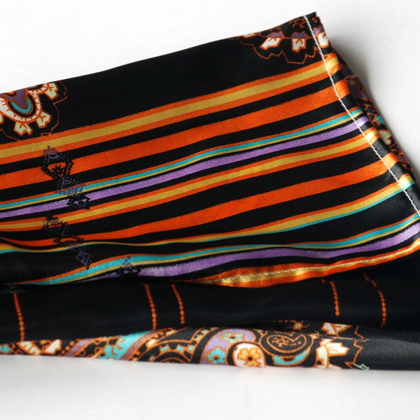 Blando Black Chic Paisley & Stripes Design Fashion Soft Silk Scarf/Wrap/Shawl(Large)