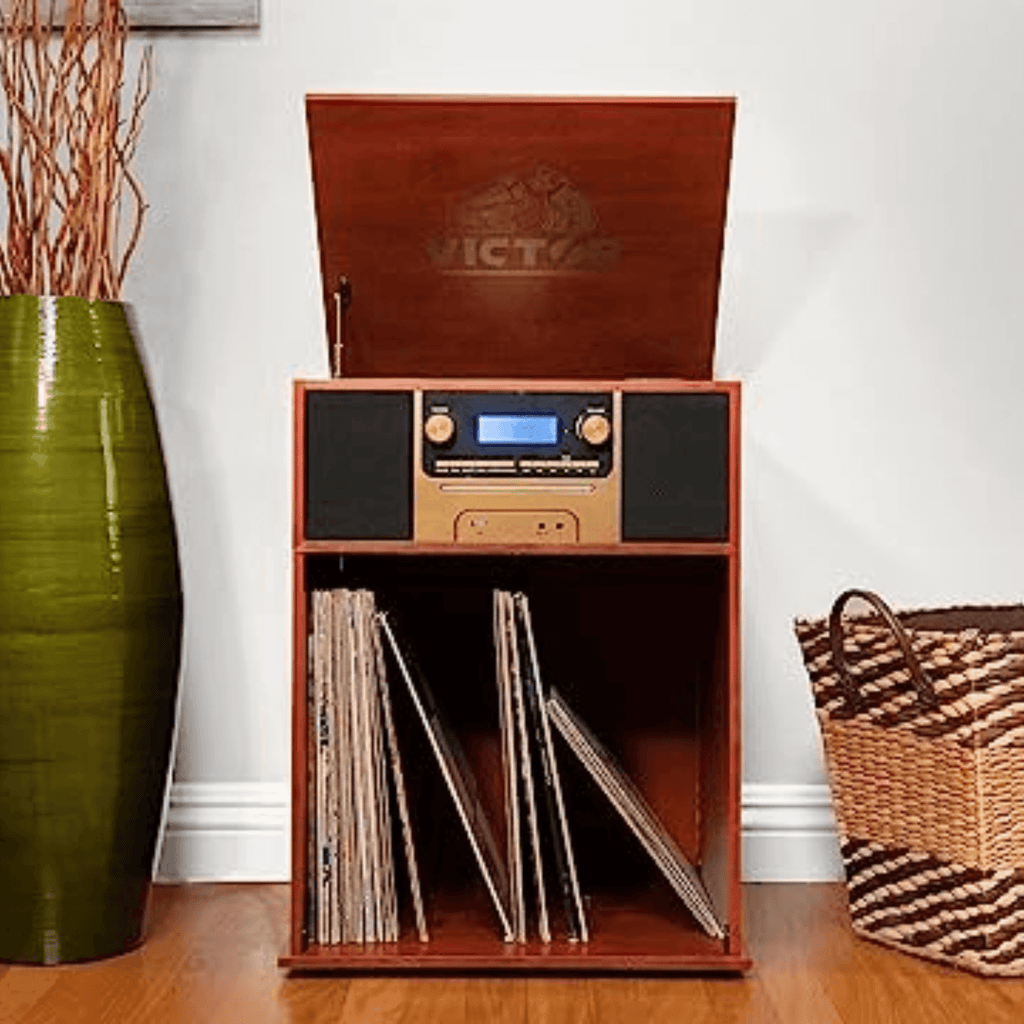Victor Boyleston 7-in-1 3-Speed Turntable Music Center with Album Storage