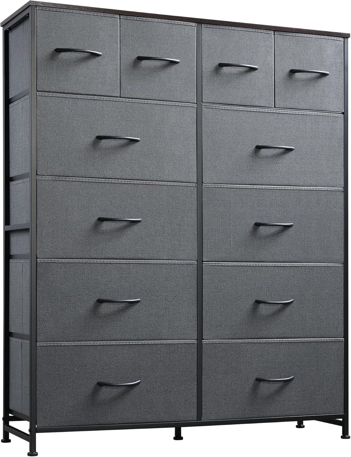 Tall Dresser for Bedroom with 12 Drawers, Dressers & Chests of Drawers, Fabric Dresser for Closet, Living Room, Storage Dressers with Storage Drawers, Steel Frame, Wood Top
