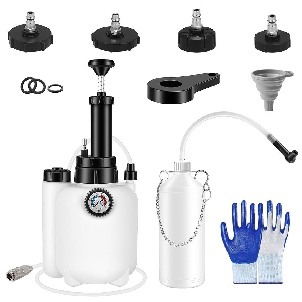1Pc 3L Manual Brake Bleeder Kit One Person Brake Bleed Vacuum Pump Automotive Brake Fluid Bleeding Kit with 1L Waste Oil Bottle 4 Master Cylinder Adapters Gloves Funnel Fit for Most Vehicles
