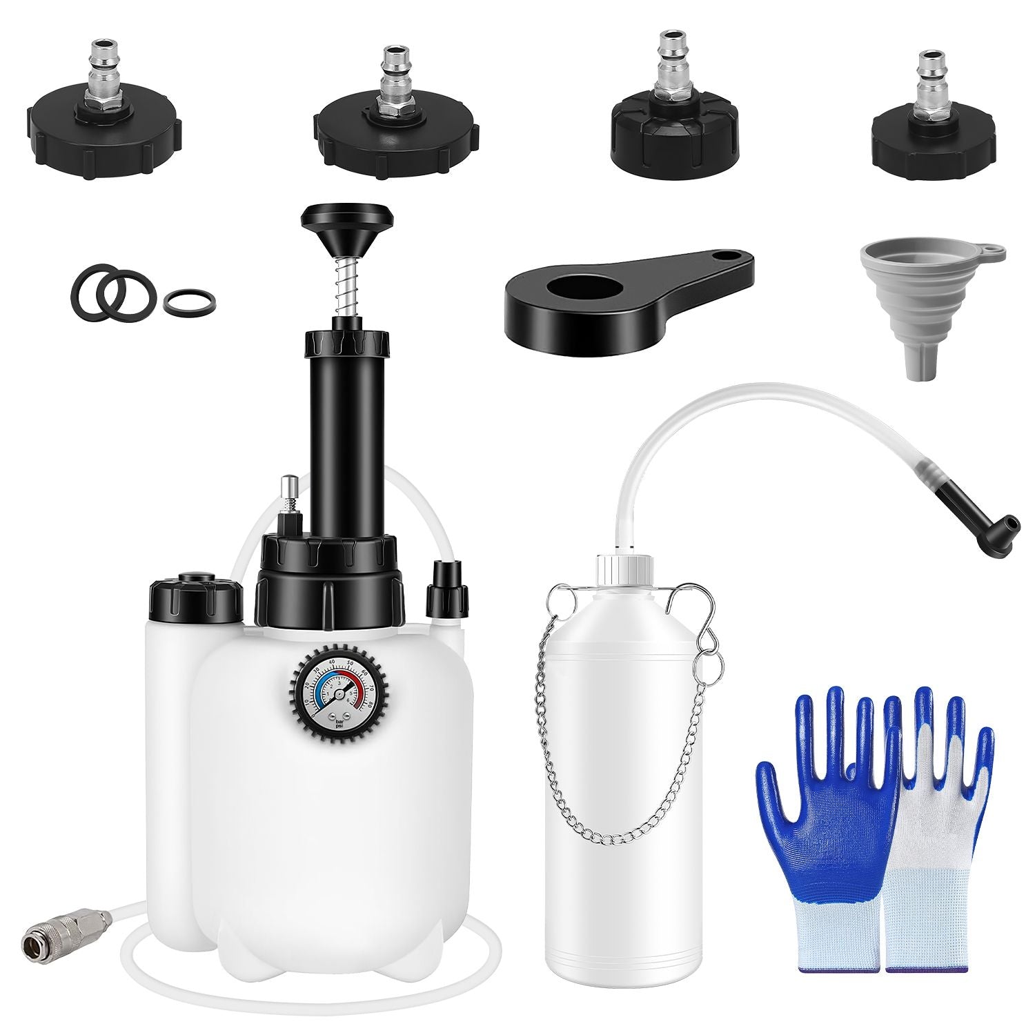 1Pc 3L Manual Brake Bleeder Kit One Person Brake Bleed Vacuum Pump Automotive Brake Fluid Bleeding Kit with 1L Waste Oil Bottle 4 Master Cylinder Adapters Gloves Funnel Fit for Most Vehicles