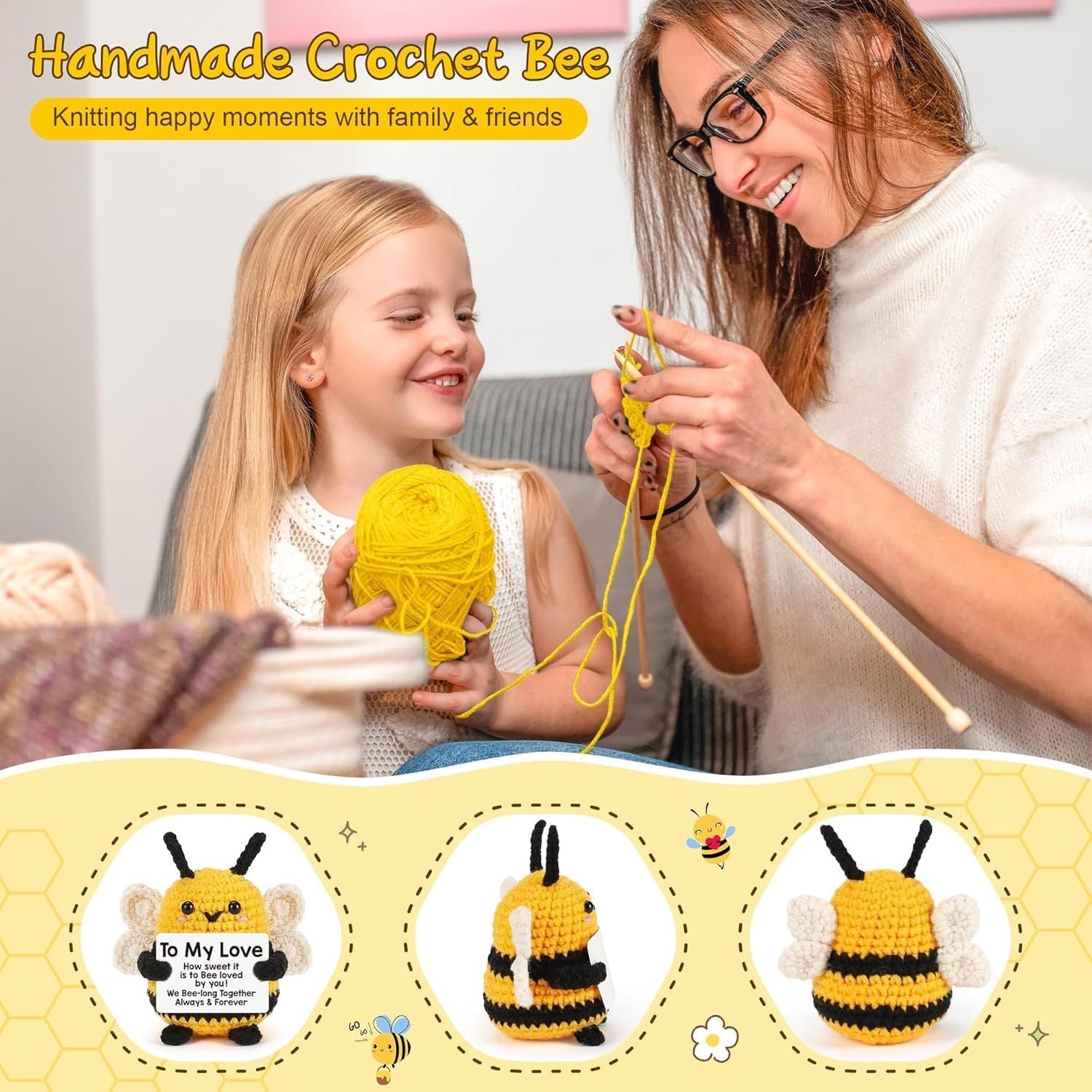 Valentines Day Romantic I Love You Gifts for Him Her, to My Love Boyfriend Girlfriend Husband Wife Mothers Day Birthday Gifts for Couples Wedding Anniversary Cute Handmade Crochet Bee