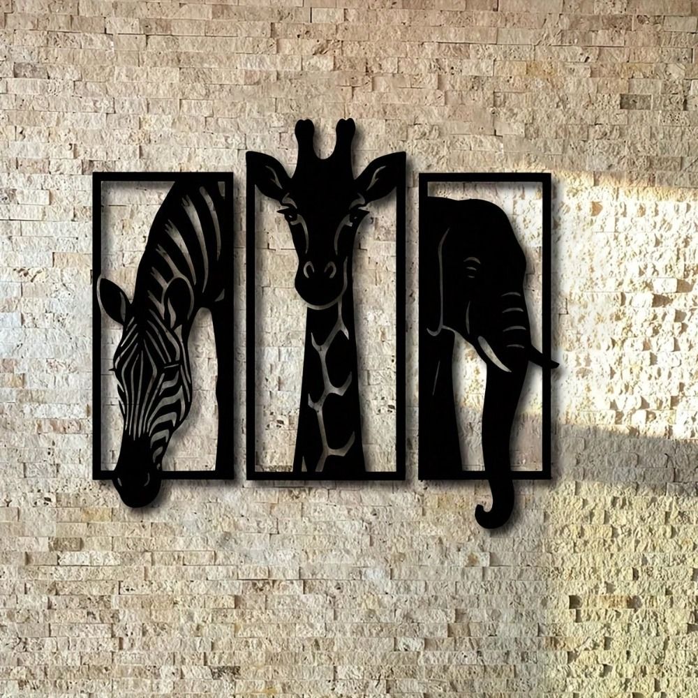 CIFbuy Metal Baked Paint African Animal 3-Piece Wall Art Set Zebra Giraffe Elephant Home Decor (TikTok, temu pickup)