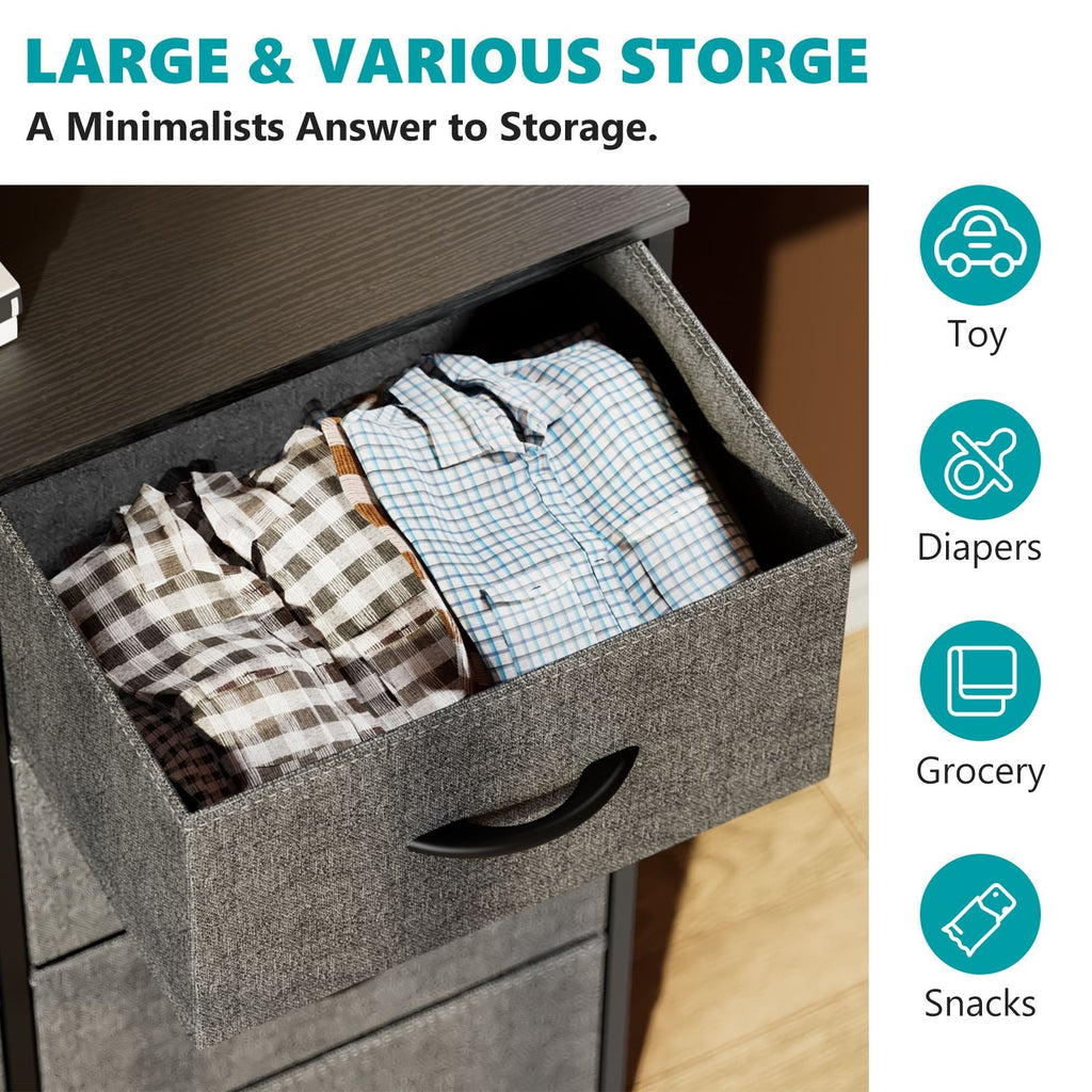 Dresser for Bedroom with 8 Drawers Tall Dresser & Chest of Drawers Fabric Dresser with Wood Top and Sturdy Steel Frame