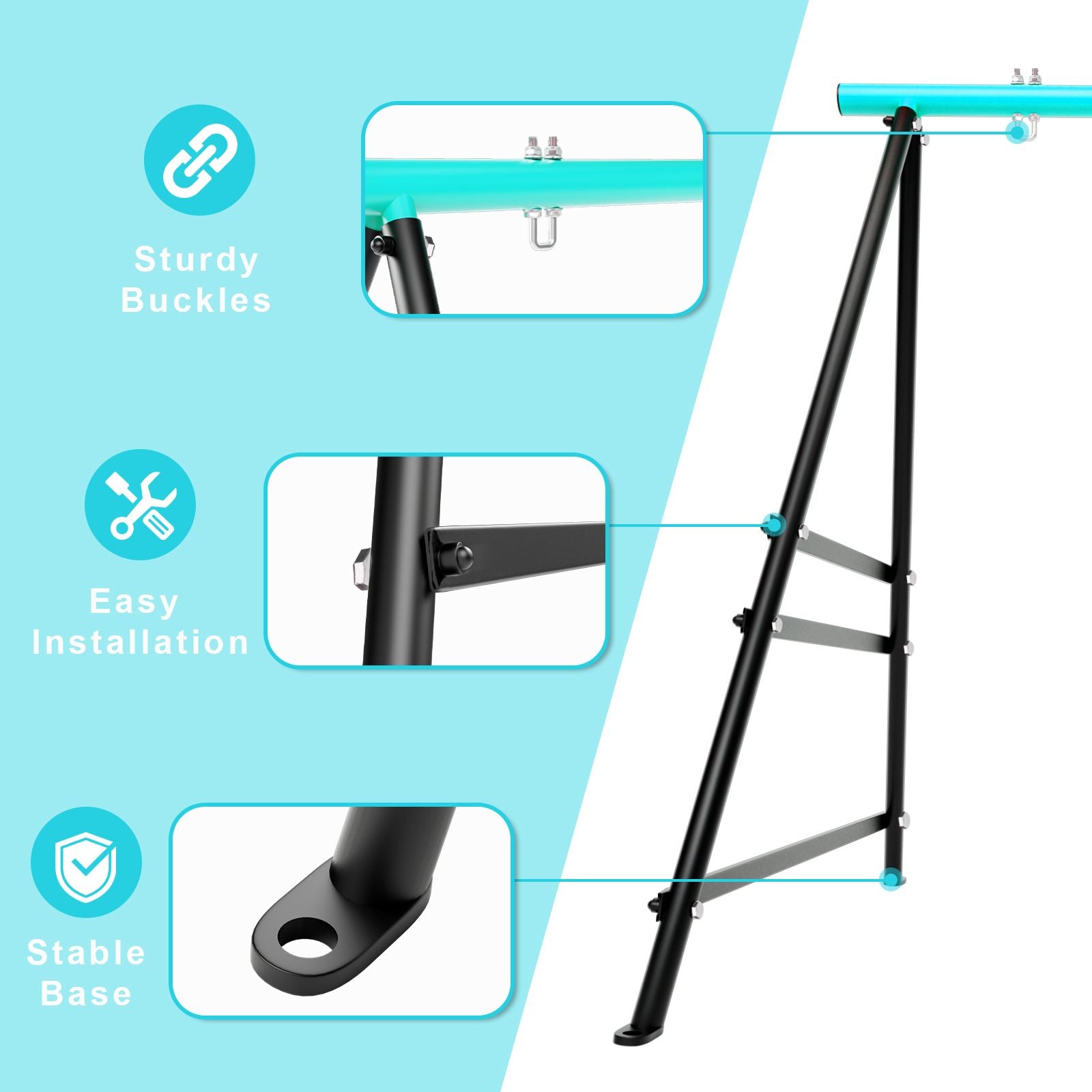 Metal Swing Stand Swing Sets for Backyard,Powder Coated Swing Frame of Swing Set with Extra Side Bars,880 Lbs Heavy-Duty A-Frame Outdoor Swing Fits Swing Chair,Porch Swing