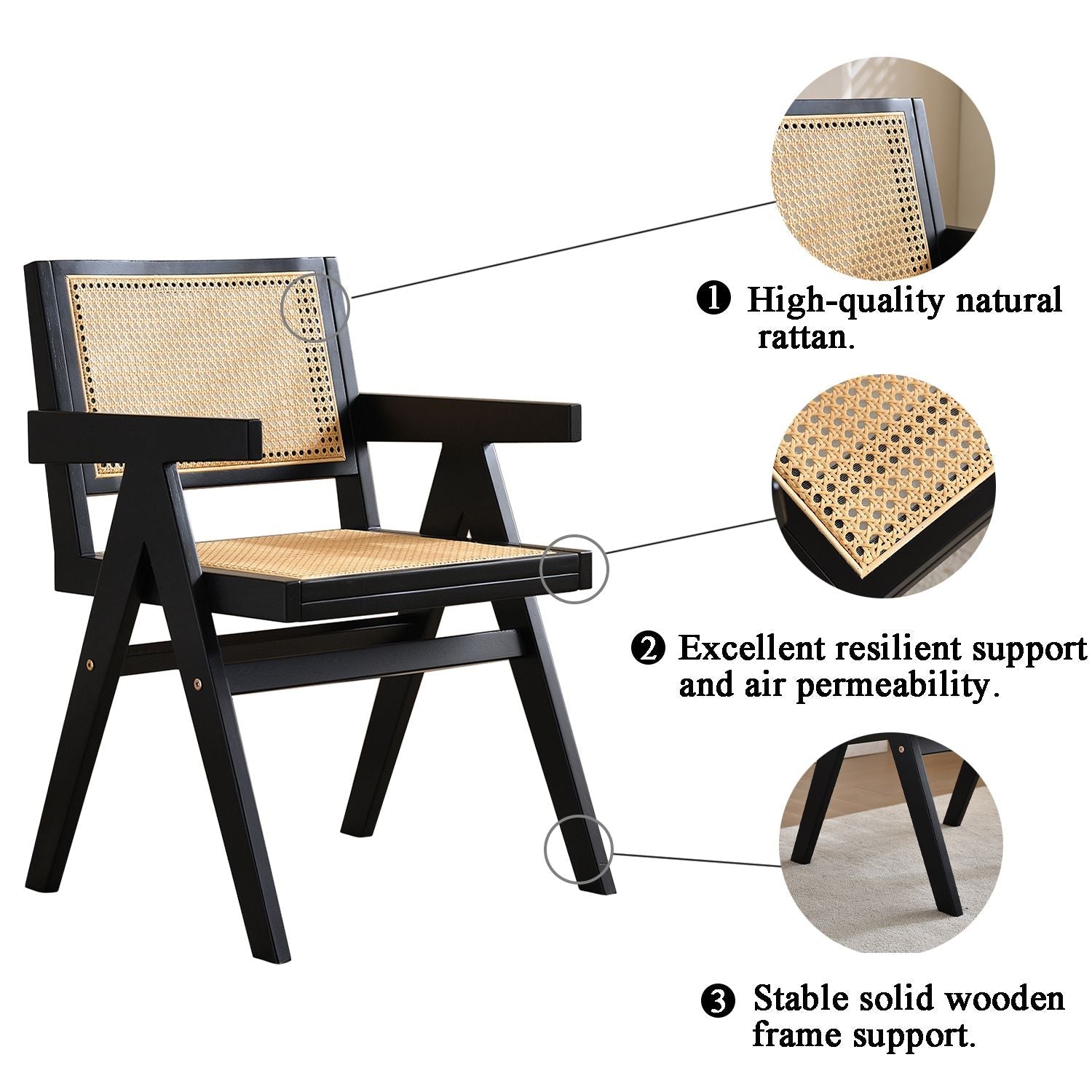 Vintage Solid Wood Rattan Chair, Arm Chair,Dining Chiar, For Dining Room, living Room, Outdoor, Natural