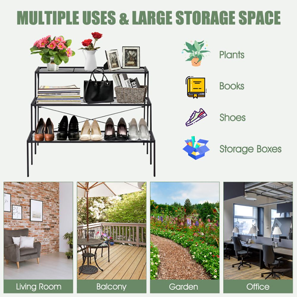 1PC Outdoor 3 Tier Metal Plant Stand with Heavy Duty Rack for Multiple Use